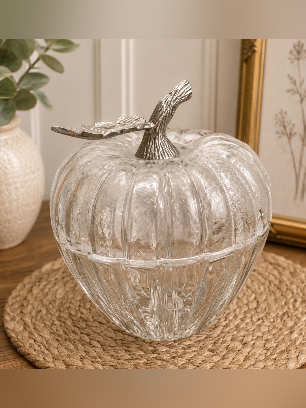 Crystal Apple Candy Dish with Frosted Lid